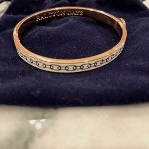 RARE Halcyon Days Enamels Hinged Bangle Bracelet Skinny Cream & Rose Gold Chain
